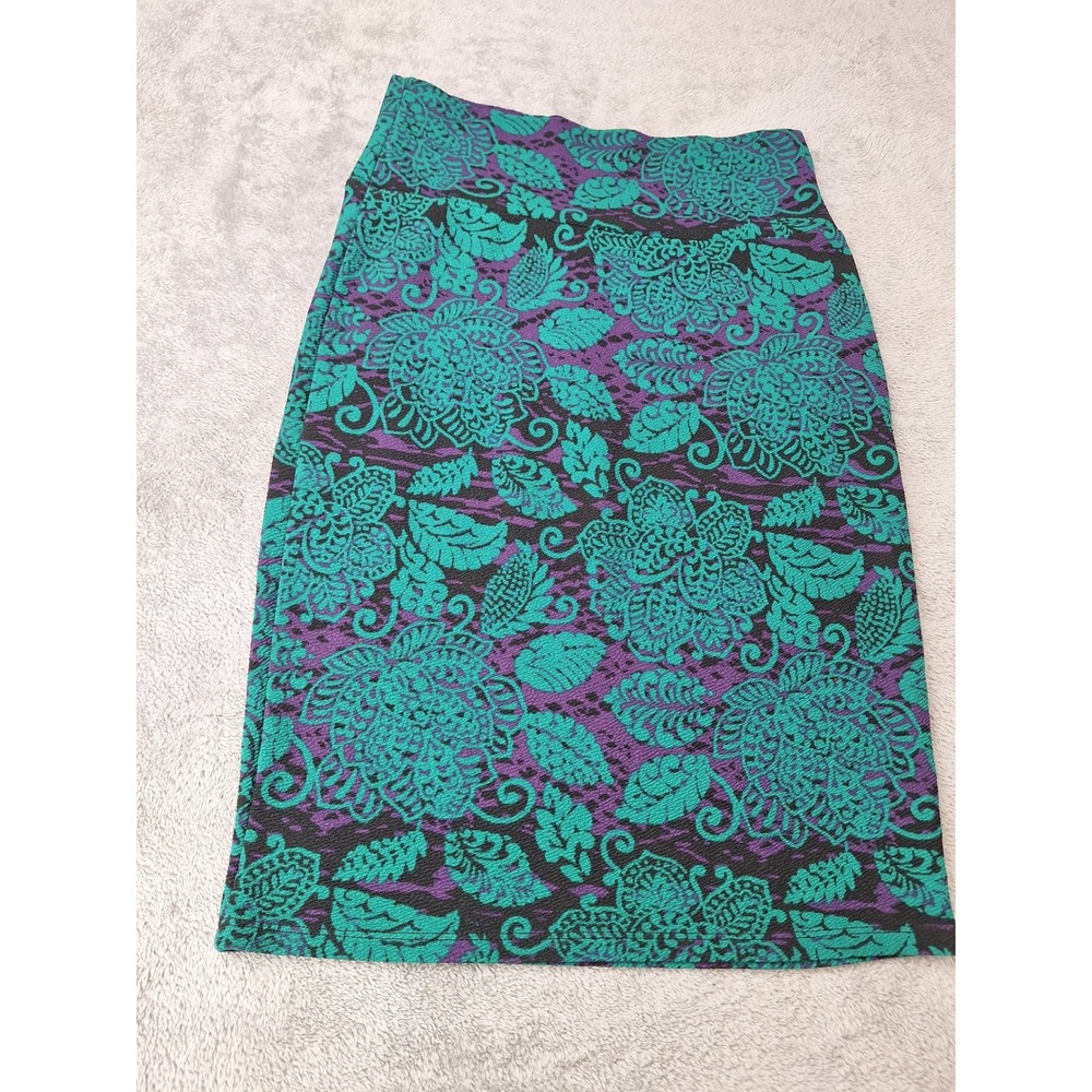 LuLaRoe Cassie Pencil Skirt Small Teal Purple Floral Lace Print Stretchy